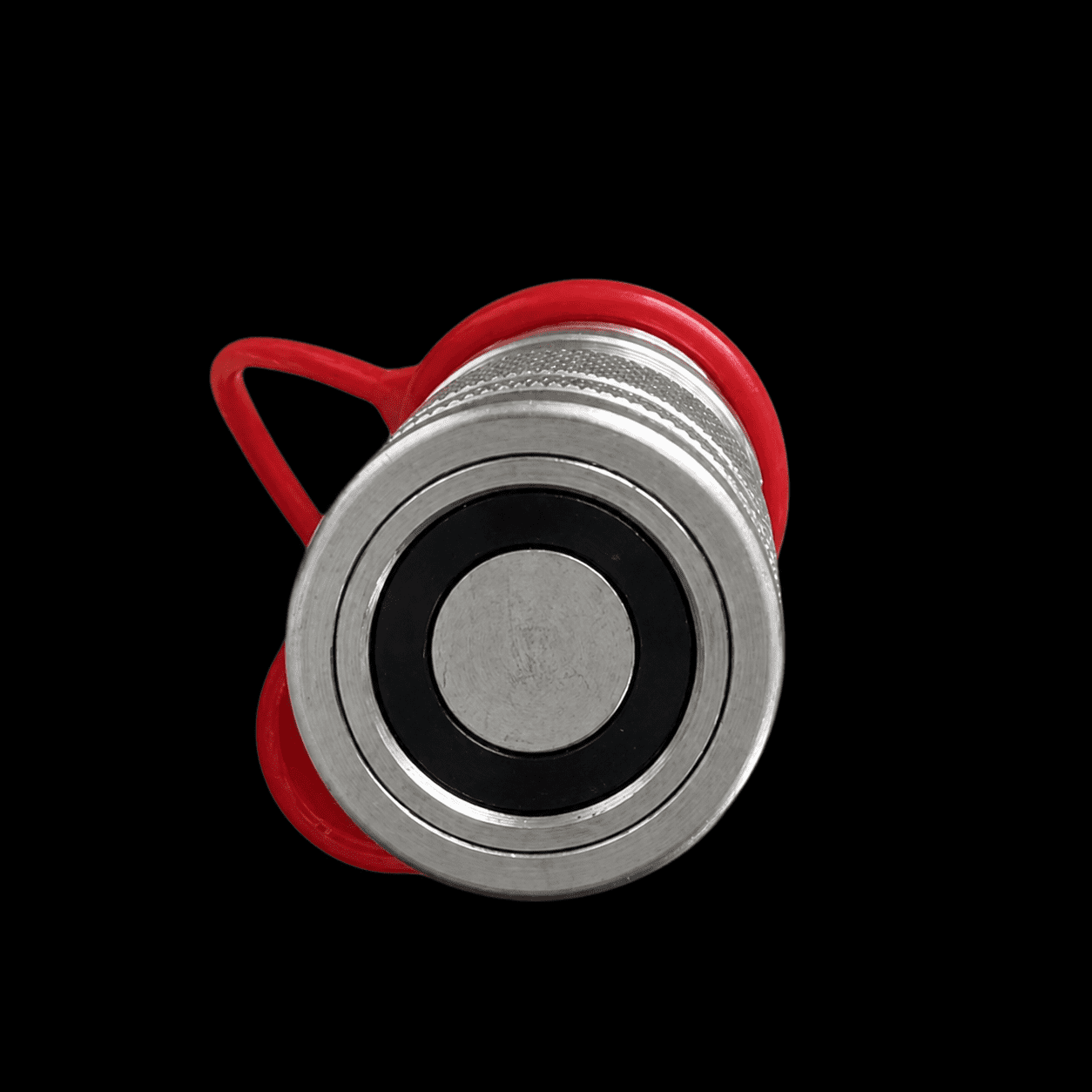 Flat face hydraulic coupler with protective dust cap for skid steer and tractor connections