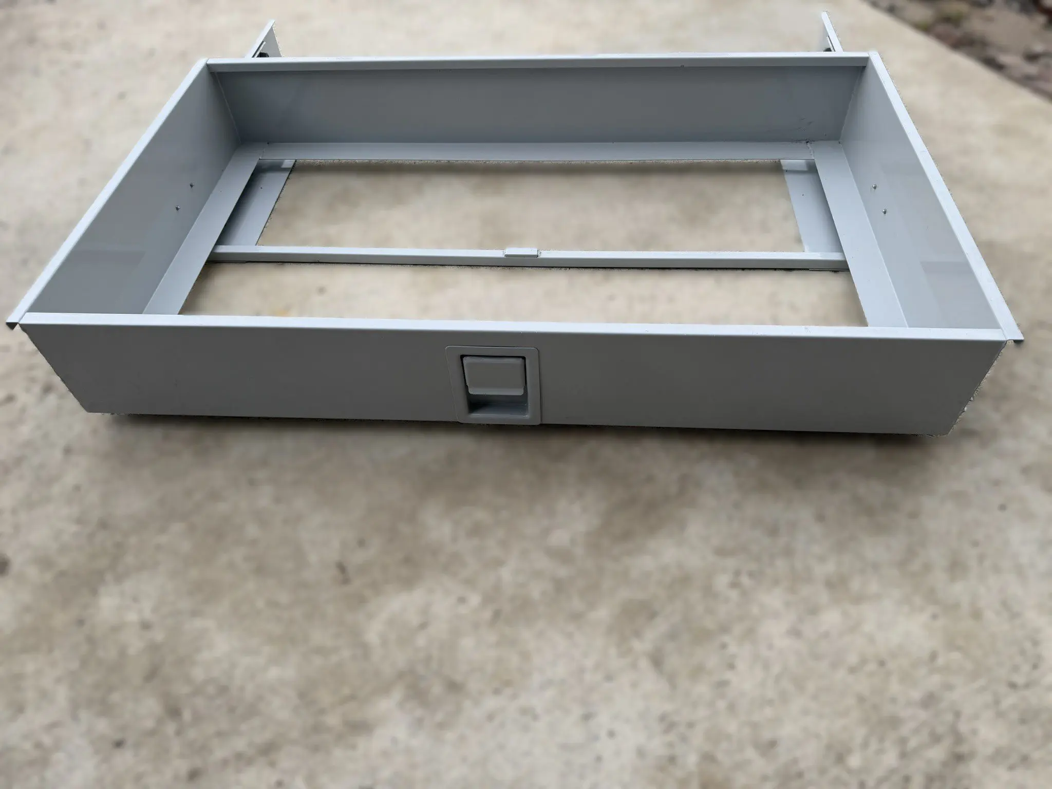 Heavy duty gray metal pull out drawer storage unit front view with Accuride slides