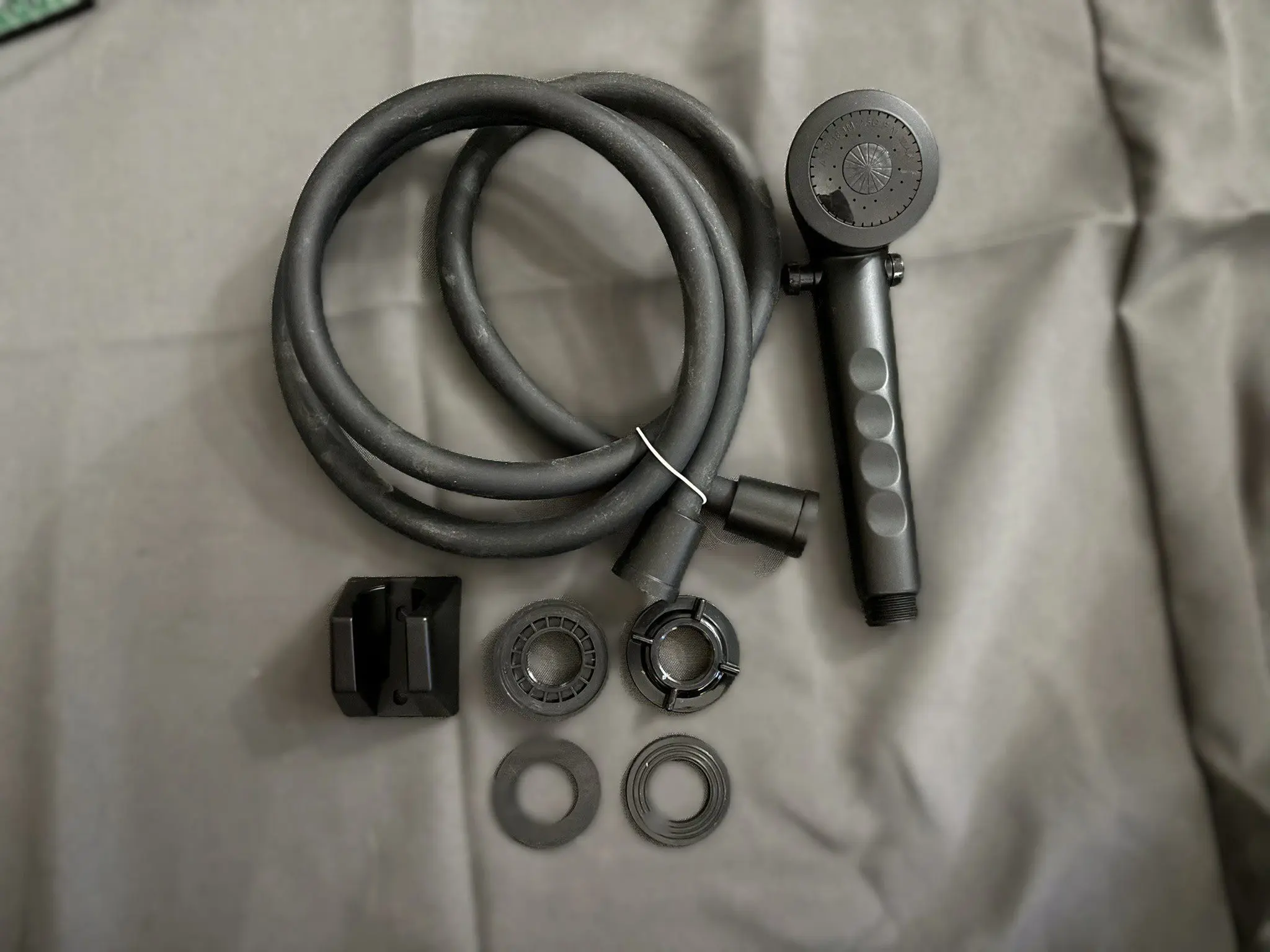 RV bathroom matte black shower head with flexible hose connection