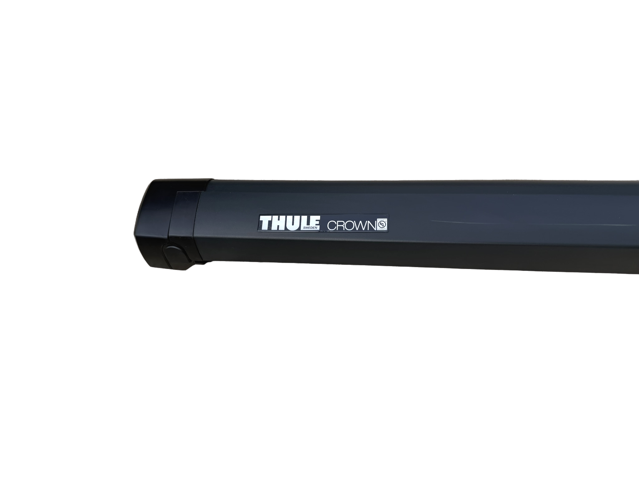 Thule Crown branding closeup on the Omnistor 5200 powered awning housing
