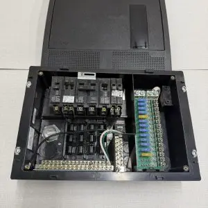WFCO WF-8930/50 distribution panel loaded with Siemens breakers and DC fuses door open