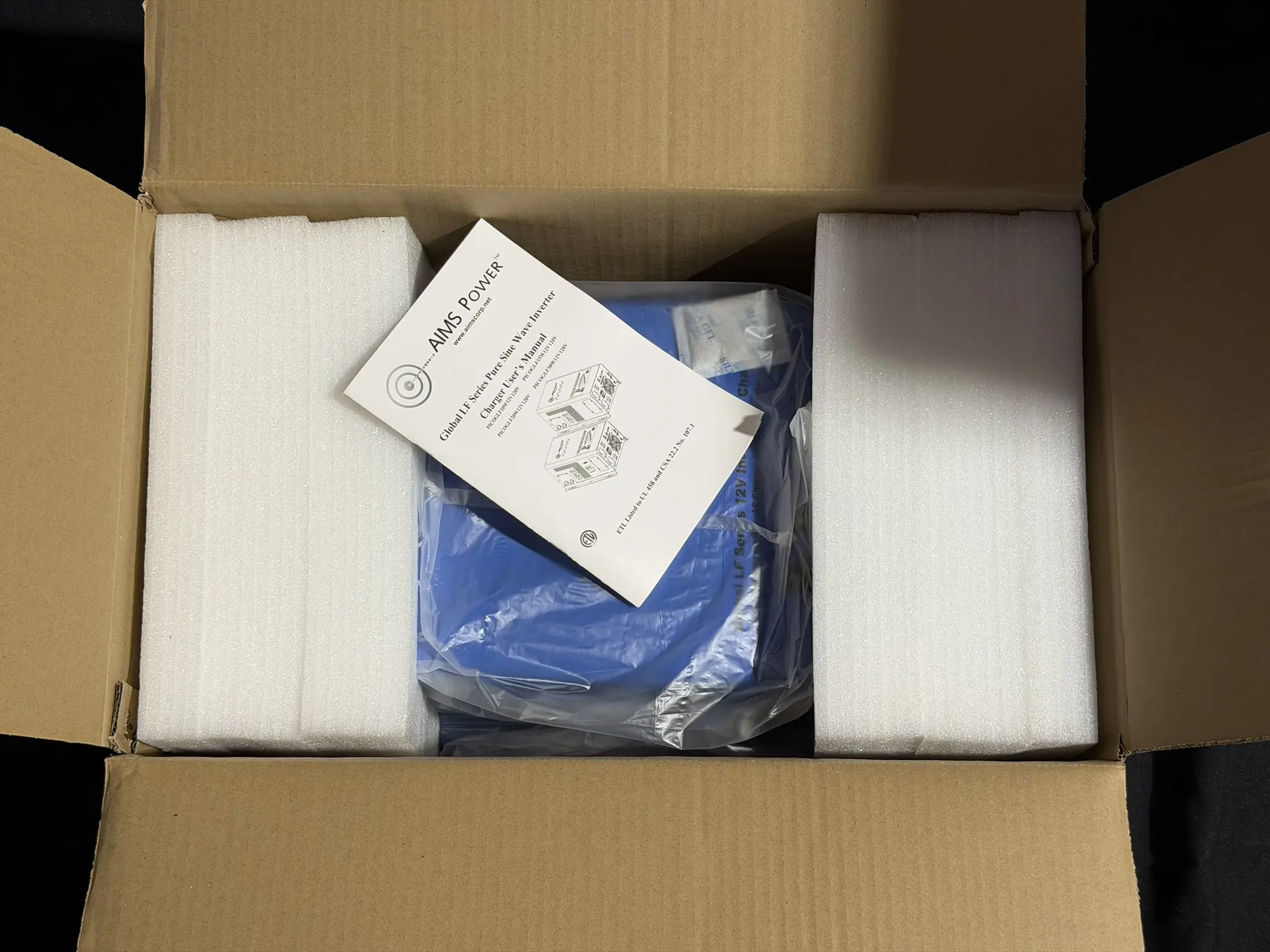AIMS 3000W inverter charger in original box with foam and user manual