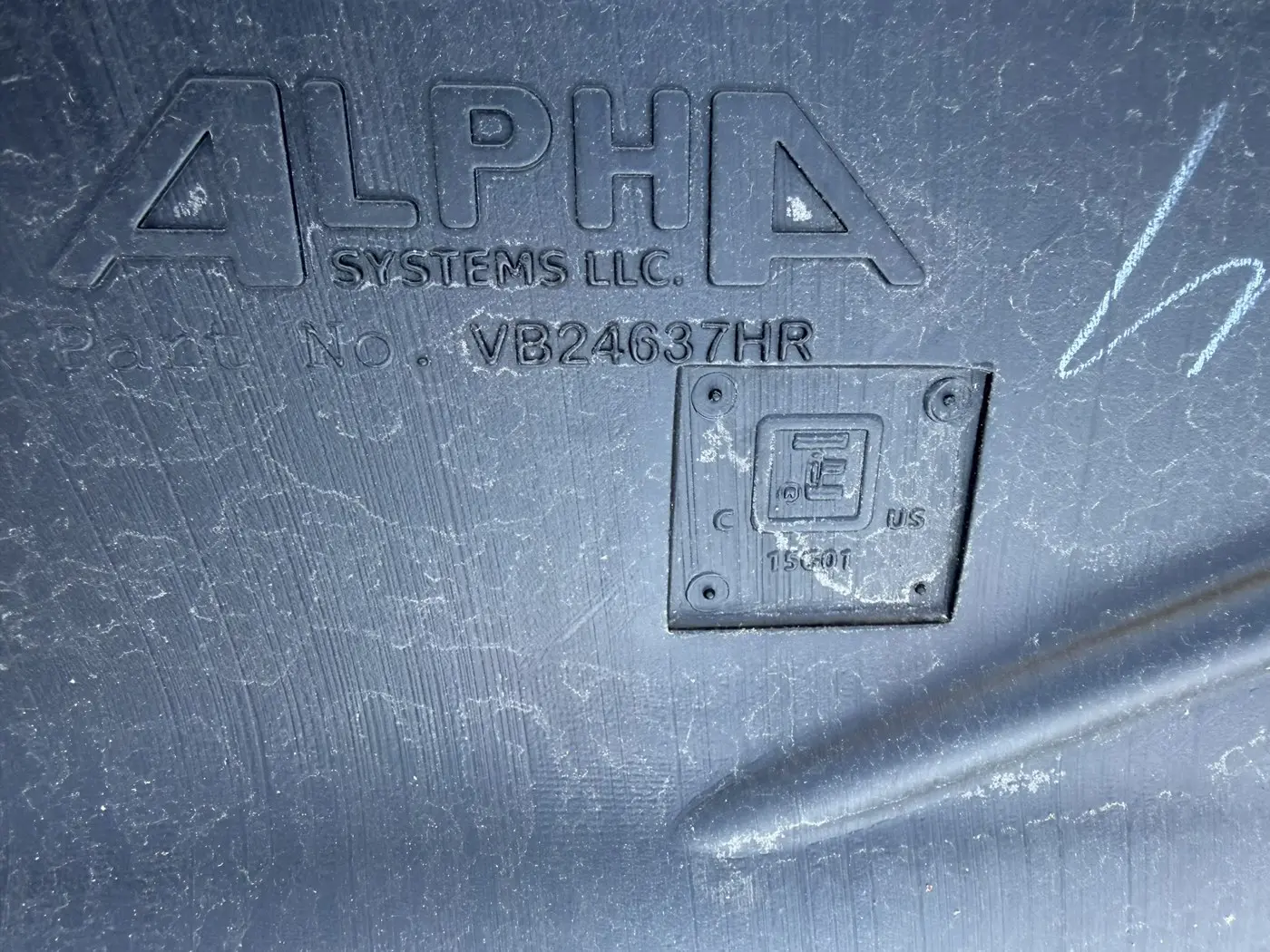 Alpha Systems logo and part number VB24637HR molded into the RV holding tank