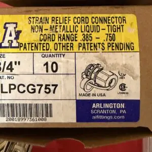 Arlington LPCG757 3/4 inch non-metallic liquid-tight strain relief cord connector, box of 10