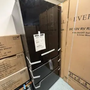 Everchill SRM-418CBG-E 16.2 cu ft 12V French door RV refrigerator with black glass doors