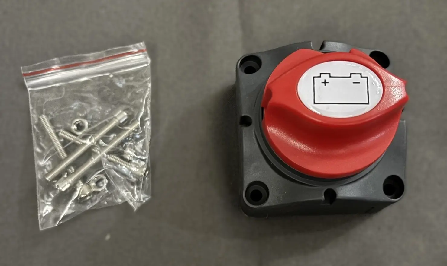 Facon BATD-701 RV battery master disconnect switch with red rotary knob and mounting hardware