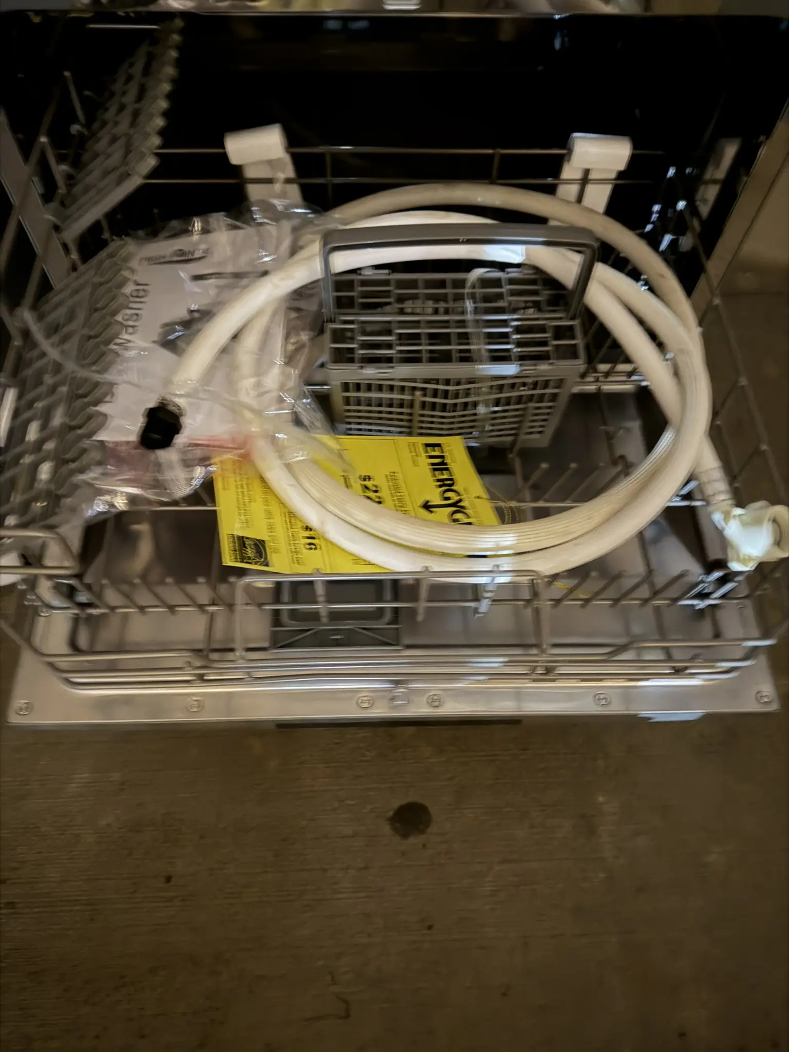 High Pointe RV dishwasher rack with inlet hose, drain hose, silverware basket and Energy Guide included