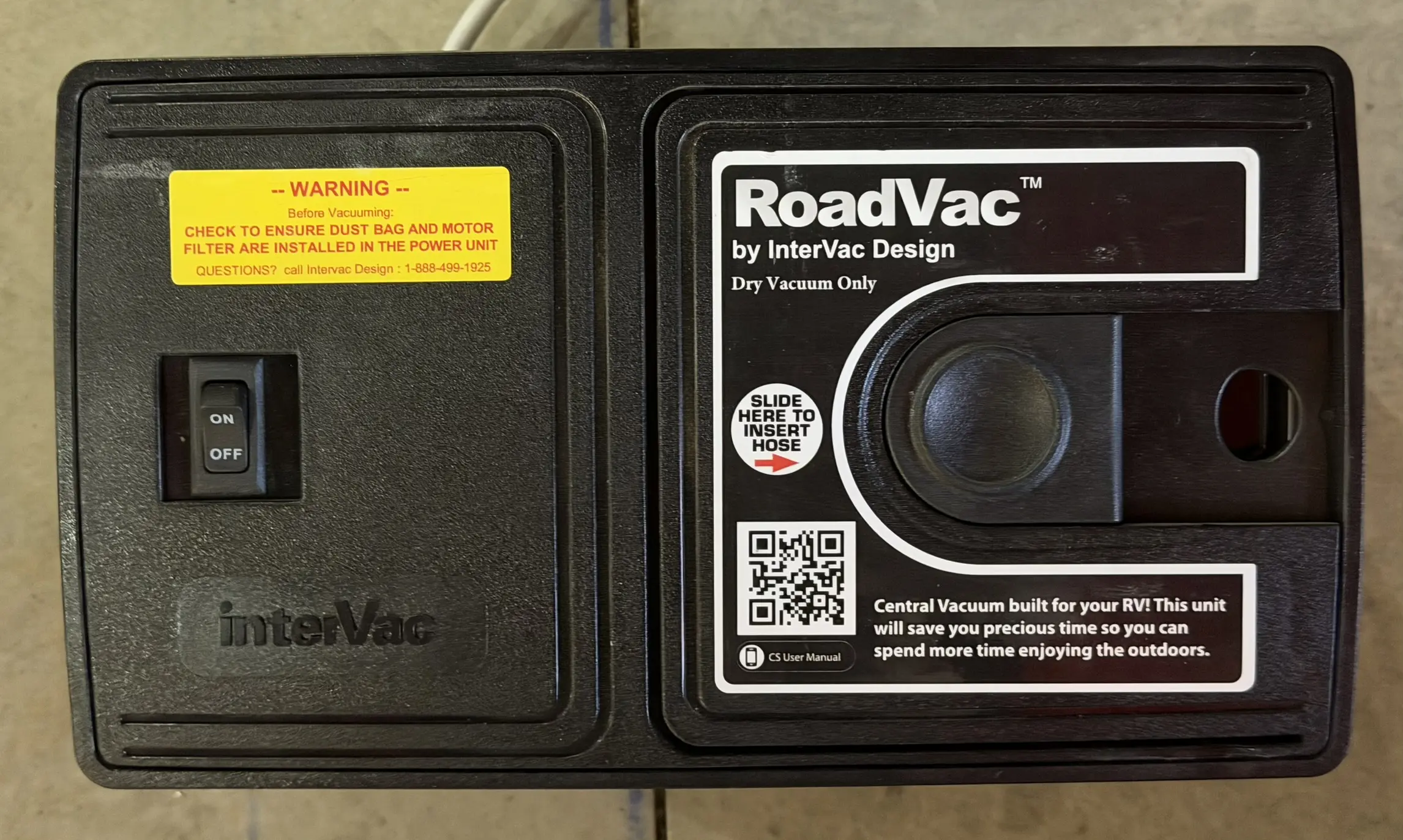 InterVac RoadVac CS-8 RV central vacuum front panel