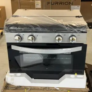 Invision 17 inch RV gas range oven 400-2730 with digital controls, black glass oven door and glass cooktop cover