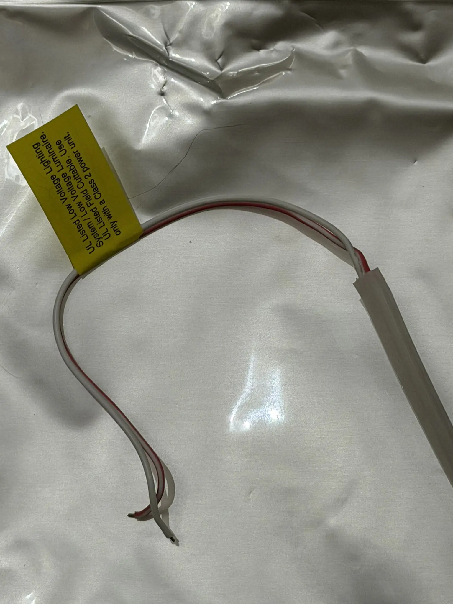 12V LED strip red and white lead wires with UL Listed tag