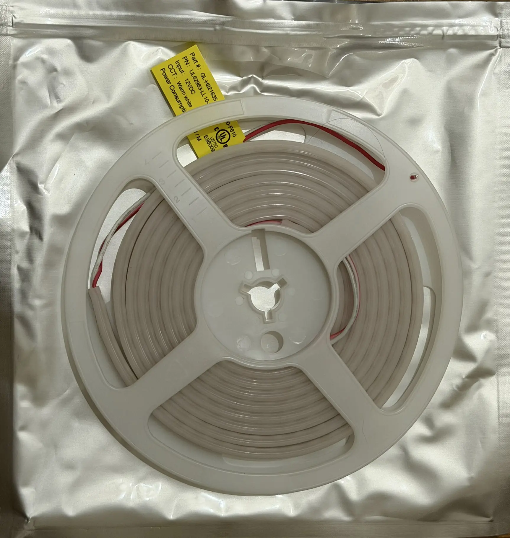 96 inch 12V LED strip light on reel in sealed package with UL label