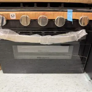 Suburban 17 inch RV gas range oven, 3 burners, black with chrome knobs