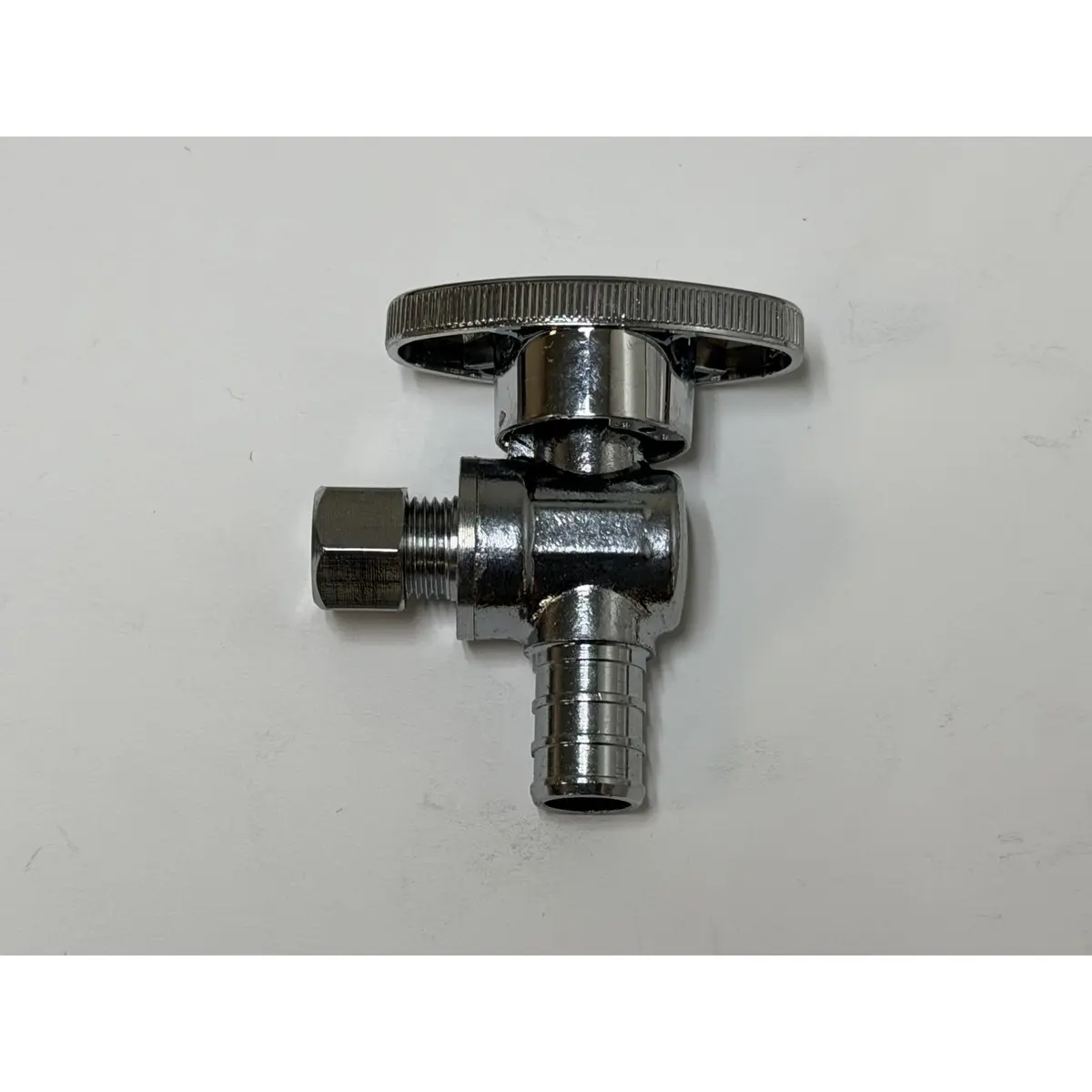 1/2 inch PEX x 3/8 inch OD compression angle stop for toilet supply