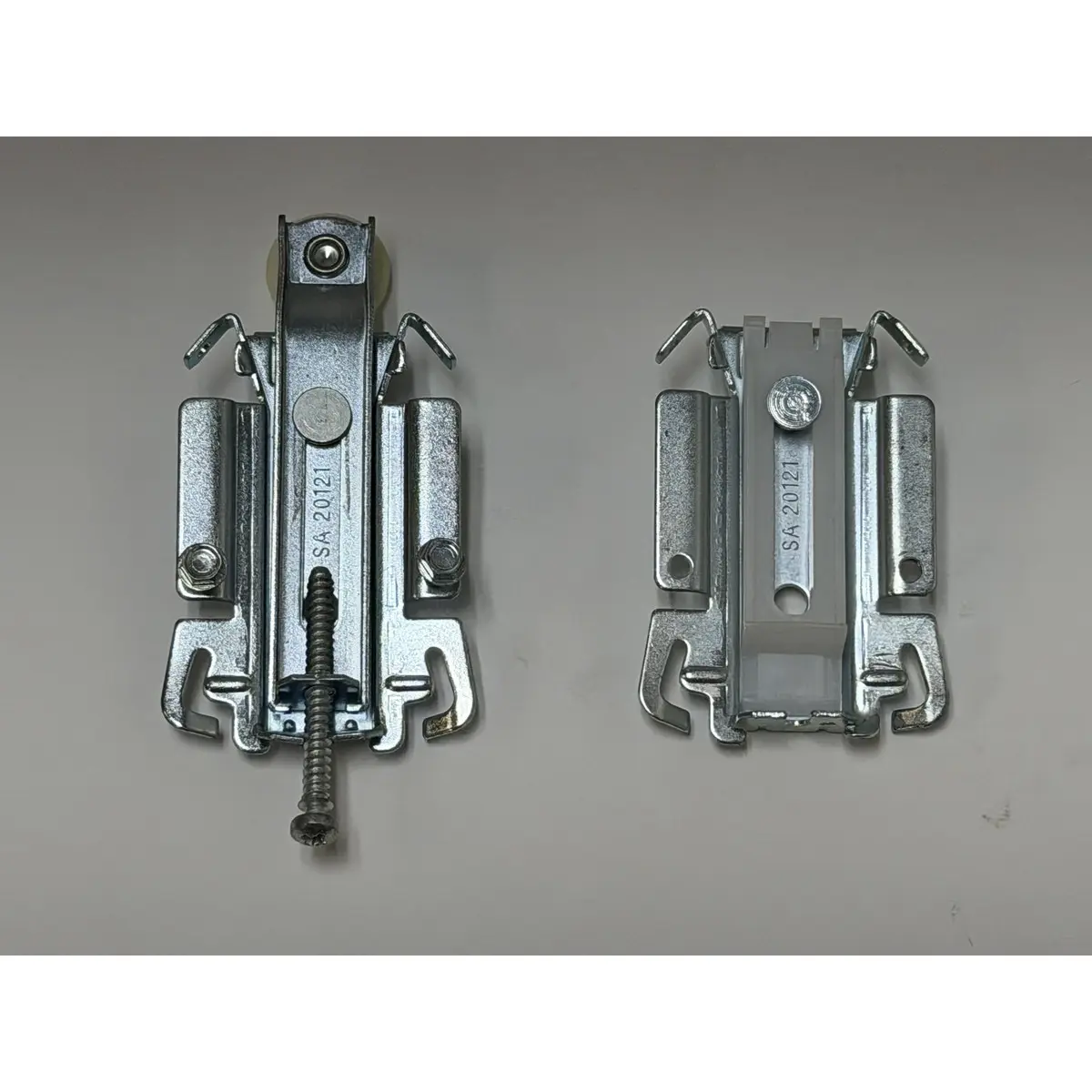 Zinc plated steel sliding door hanger with white nylon roller wheel